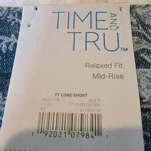 Time And Tru Shorts Womens 12 Denim Floral New Stretch 4" Inseam Mid Rise - Picture 4 of 13